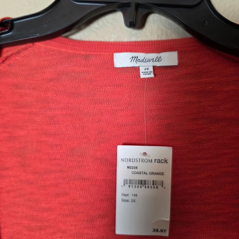 Madewell Cardigan Womens 2X Coastal Orange Open Front Pockets M2235 NWT - Picture 3 of 8